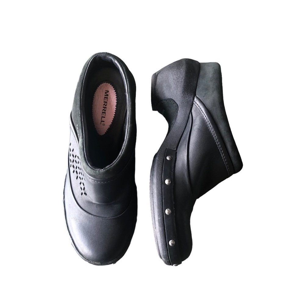 Merrill Black Leather Slip on Clogs #J56092 Women’s size 6